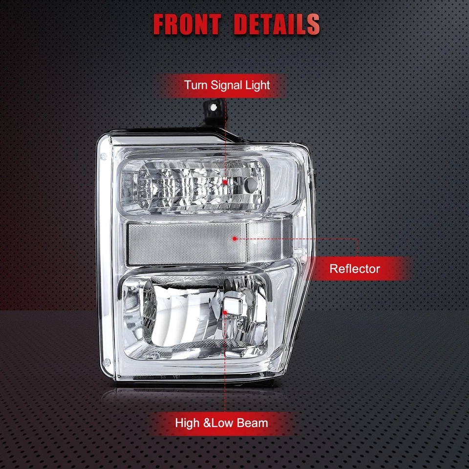 For 2008-2010 Ford F-250 F-350 F-450 F-550 Super Duty Headlights Assembly Pair - Image 3 of 4