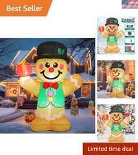 Cute 5 FT Gingerbread Man Inflatable with Built-In LED Lights for the Holidays