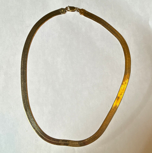 HCT 925 Sterling Silver Herringbone Chain Necklace Gold Tone Signed
