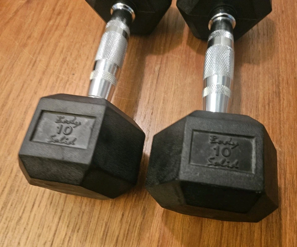 Par de mancuernas hexagonales de goma sólida de 10 lb pesas de mano 20 lb en total Foto 2 de 4