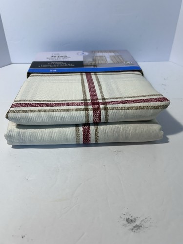 3 pc. Curtains Set: 2 Tiers (28" x 36") & Valance (56" x 14") Red & White Grid - Picture 5 of 7