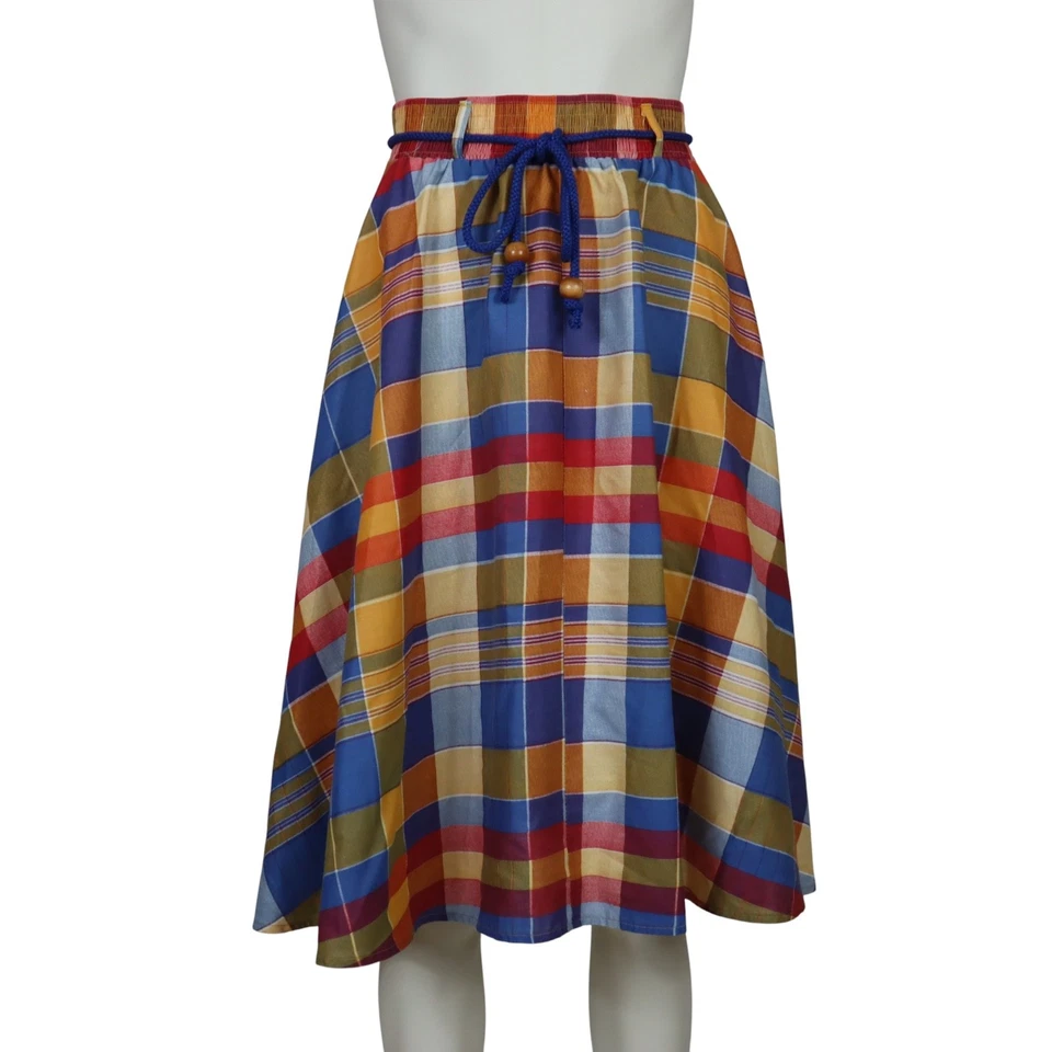 Vintage A Line Midi Skirt Boho Prairie Shabby Chic Diagonal Plaid Women's Small - Image 2 of 4