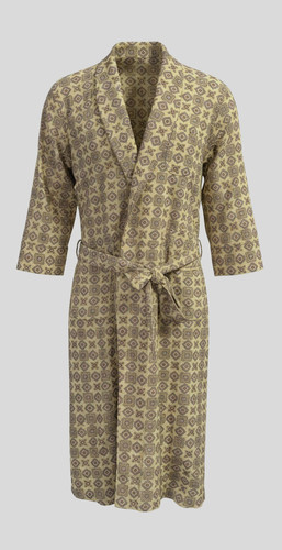 Vtg Crescent Bath Smoking Robe Mens Unisex Medium Yellow Plaid Belted 1960s 70s