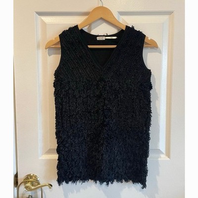 Leon Max Limited Edition Black Faux Fur Shaggy Tank Top Size Small