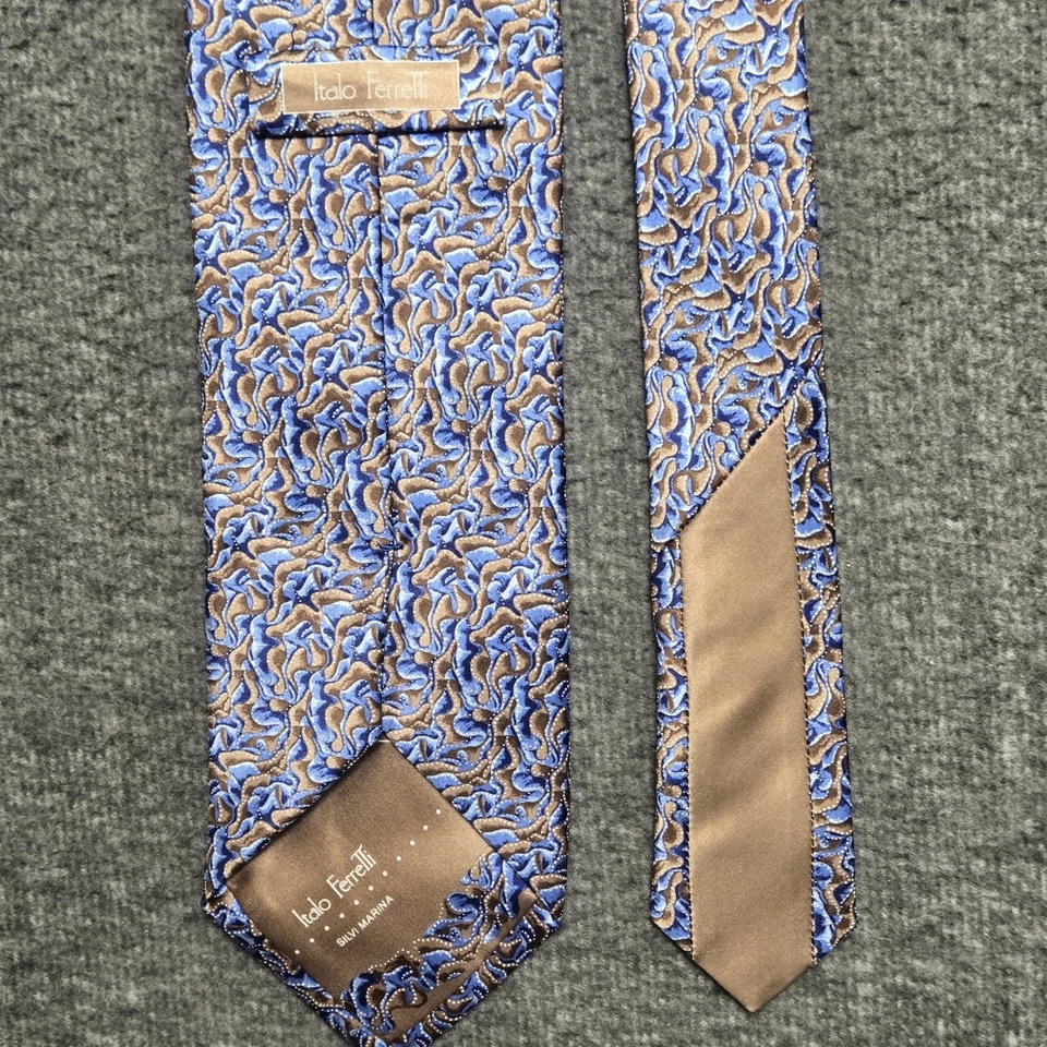 Men's Italo Ferretti Silvi Marina Luxury Silk Tie Italy Blue Geometric 68" x 3.5 - Image 3 of 3