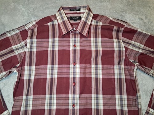 Christian Dior Shirt Mens L Burgundy Red Plaid Monsieur Long Sleeve Button Up - Picture 3 of 10