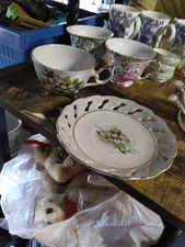 Vintager Cup and Saucer APPLE BLOSSOM Gold Trim, Footed Cup Reticulated Saucer,