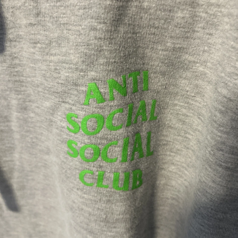 Y2K Men’s Anti Social Social Club Hoodie Gray And Neon Green Hoodie Size L Rare - Image 4 of 4