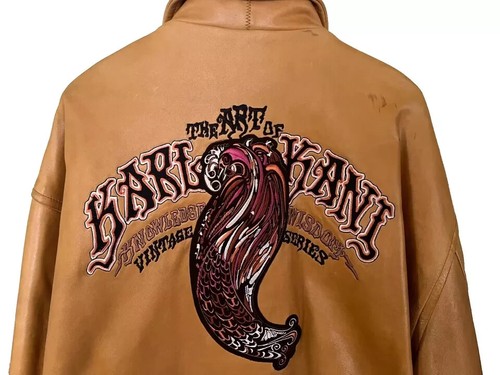 Vintage 90's The Art of Karl Kani leather varsity wheat OG hip hop jacket 4XL - Picture 3 of 10