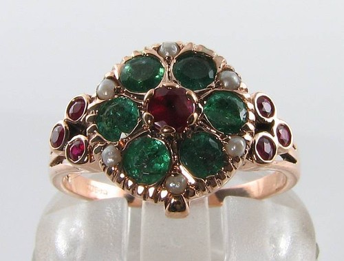 LOCKET 9K 9CT ROSE GOLD RUBY EMERALD PEARL ART DECO INS POISON RING FREE RESIZE - Picture 6 of 8