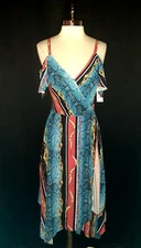 NEW INC International Concepts Size 12 A-Line Dress Blue Red Animal Print Midi