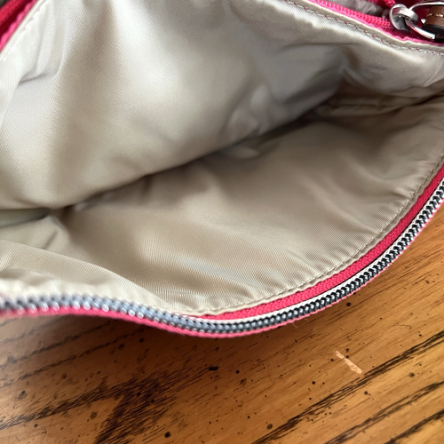 TUMI Wristlet Pink Leather Trim Strap Double Zip Triple Compartment Purse Wallet - Bild 20 von 23