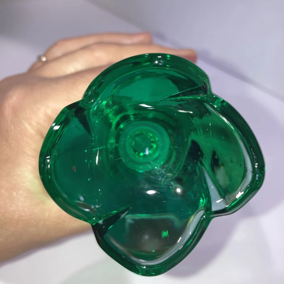 Bermioli Rocco Cristal Transparente Con Rosa Verde Topper Decantador Italia 10.5x8 Ancho Foto 3 de 4