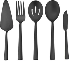 5-Piece Matte Black Stainless Steel Serving Utensils Set Silverware Set Kitchen