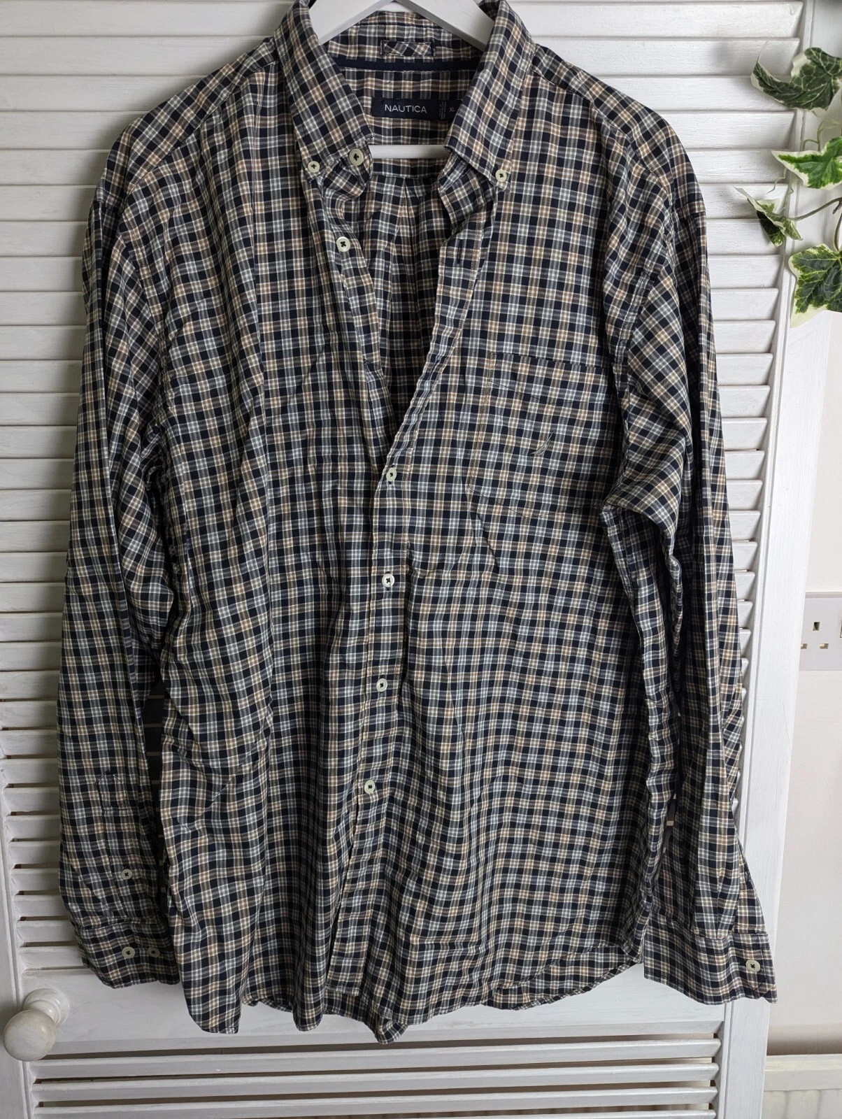 NAUTICA Shirt Mens Size XLarge Blue Check Long Sleeve Cotton Buttoned Casual Top