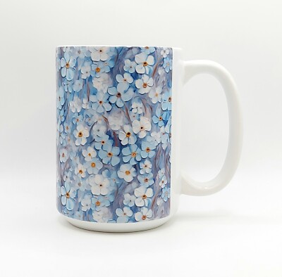 Forget Me Not Flowers Coffee Tea Mug Cup 15 Oz Ceramic, Floral Jug by Mugzan