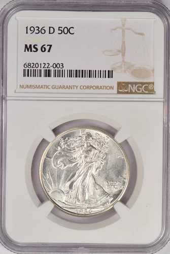 1936 D Walking Liberty Half Dollar NGC MS 67 Gem Silver Coin 50C