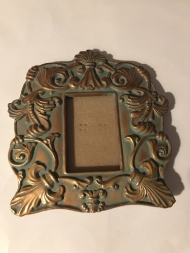 Vintage Ornate Charpente Ceramic Picture Frame 2-3/4” X 1-3/4” Gold & Green EUC - Afbeelding 1 van 12