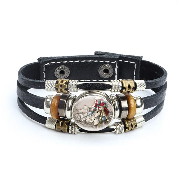 Bracelet Chevalier Templiers Blanc Cuir Synthétique Verre Croisés Maçons - Photo 1/1