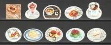 JAPON 2019 SALUTATIONS BONBONS ET DESSERTS 82 YEN COMP. LOT DE 10 TIMBRES BIE...