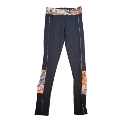 Zara Basic Women's Yoga Legging Pants Black With Floral Accents Size Medium NWT
