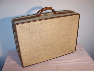 Vintage Original Hartmann Gold Tweed Suitcase Luggage Leather Handles 1 of 2 Key