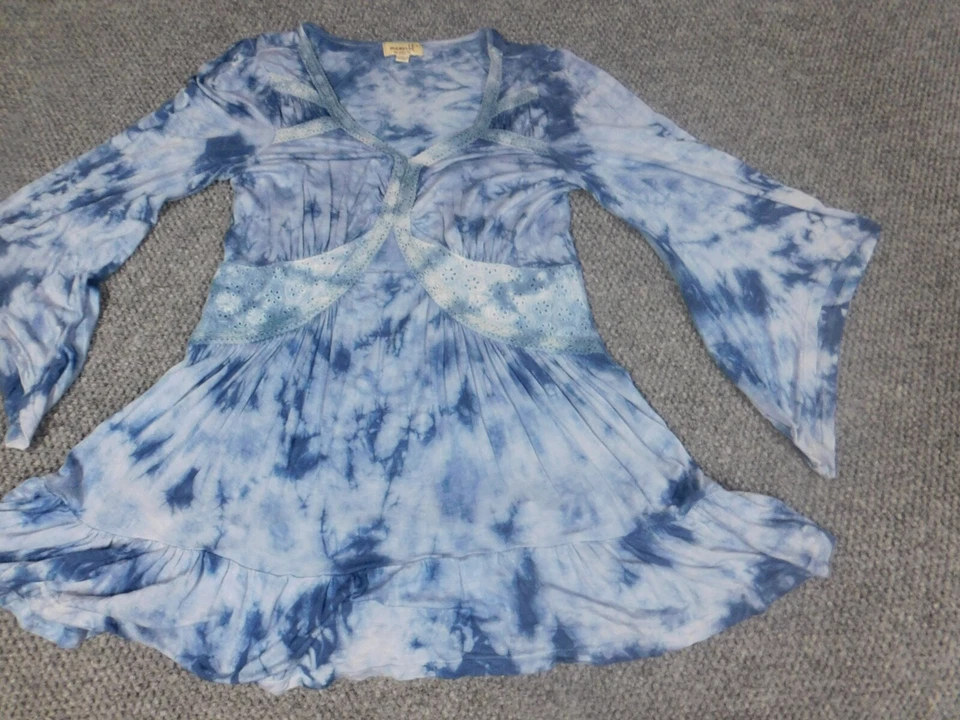 Blusa Top túnica pequeña azul peplum One World para mujer Foto 3 de 4