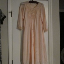 Vintage Shadowline Gown Robe Set Small Smooth Nylon Lace Trim 2 PC Petal Pink