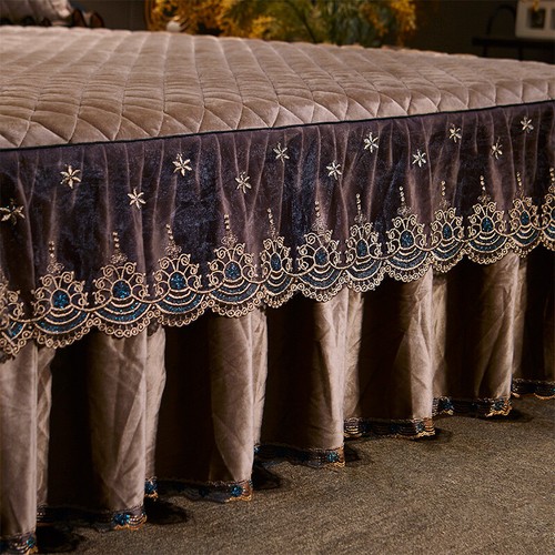 Solid Quilted Velvet Lace Bed Skirt Bedspread Twin King Soft Warm Fitted Sheets - Picture 16 of 63