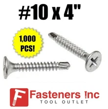 INTERCORP D1040Z #10 x 4" Self Drilling Philips Bugle Head Screws Zinc (1,000)