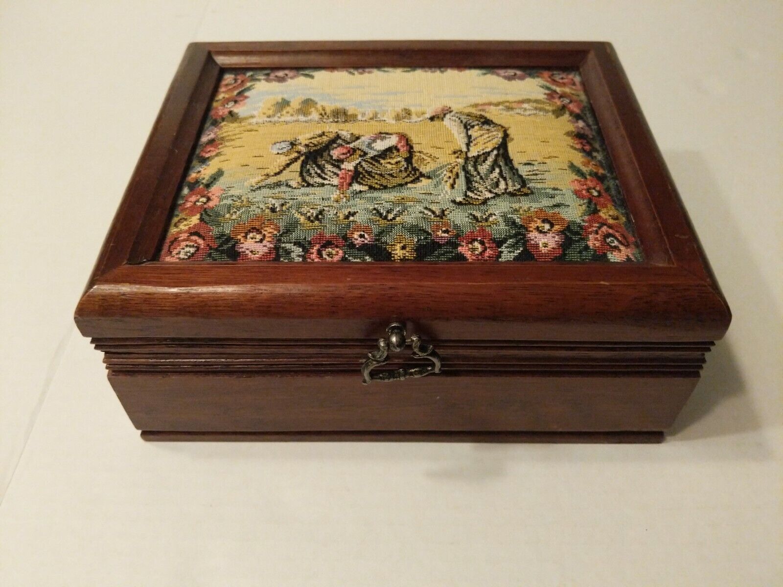 Handmade Wood Jewelry Box Topped by Cotton Embroidered Motif - Charming  Lotus