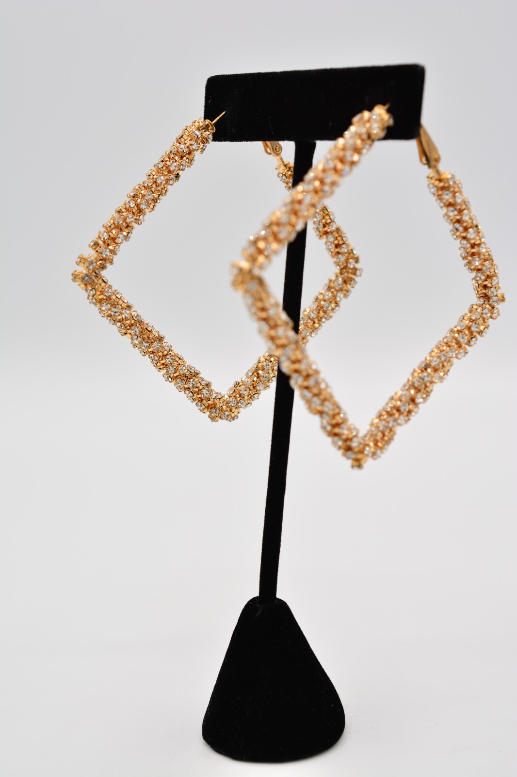 Dangle Statement Hoops Earrings Square Rhinestone… - image 3