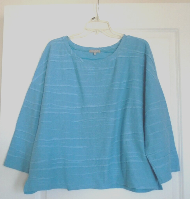 HABITAT Blue Cotton Linen Nylon Blend Blouse Top 3/4 Long Sleeve Size X-Large!