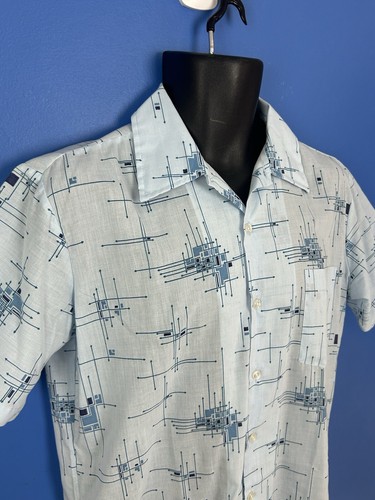 Vintage shirt 70s Paul Anthony Disco polyester Button up medium - Picture 6 of 7