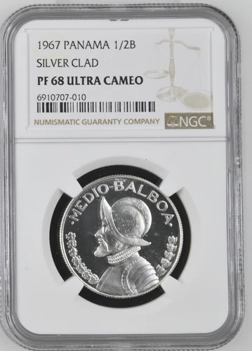 1967 PANAMA Silver 1/2 BALBOA NGC PF-68 ULTRA CAMEO SILVER CLAD