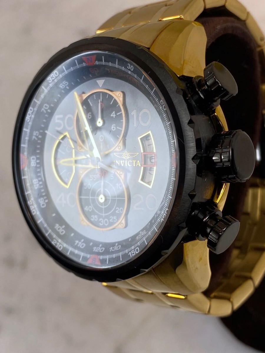 NWT Invicta Aviator Chronograph Black Dial Gold-plated Men\'s Watch Amazon.com: I By Invicta Men main image 4