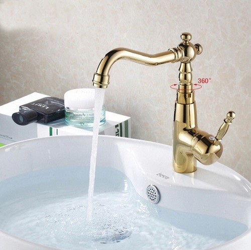 Golden Brass Swivel Spout Basin Faucet Single Hole Kitchen Sink Mixer Tap Dgf005 - Picture 5 of 6