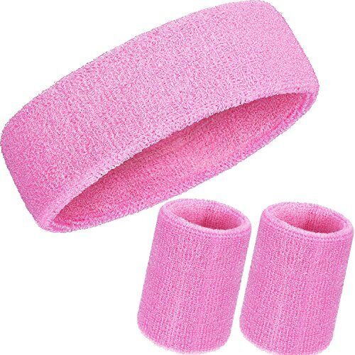 3 Pieces Sweatbands Set, Includes Sports Headband and Wrist Sweatbands Pink - Bild 1 von 7