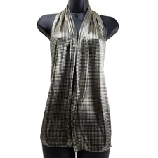 Women's Scarf Silver & Black Gold Metallic Polka Dot 9/58"