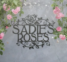 Personalized Rose Metal Signs, Monogram Wall Decor, Custom Last Name Sign