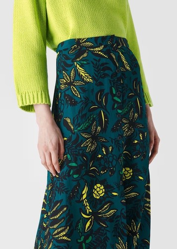Whistles Assorted Leaves Print Skirt UK 14 BNWT Green Multi Midi Button RRP 119 - Picture 2 of 11