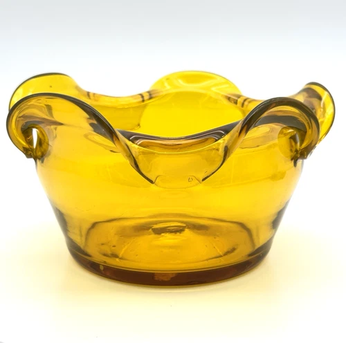 Blenko Glass Jonquil 6011 Folded Bowl Wayne Husted Design Etched Signature