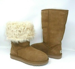 UGG ALEXI CLASSIC TALL CURLY SHEEPSKIN SUEDE CHESTNUT BOOTS US 8 NEW | eBay