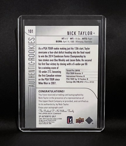 2021 SP Authentic Rookies Nick Taylor #101 Rookie Auto /799 (RC) - Picture 2 of 2
