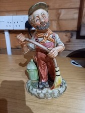Vintage large pottery Capodimonte ornament/ figurine, Old man with a broom - 10"