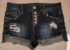 Rue21 Button Fly High Waisted Junior Women's Distressed Jean Shorts Size 3/4