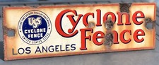 Vintage US Steel Porcelain USS Cyclone Fence Sign Los Angeles CA 13.5" x 4.25"