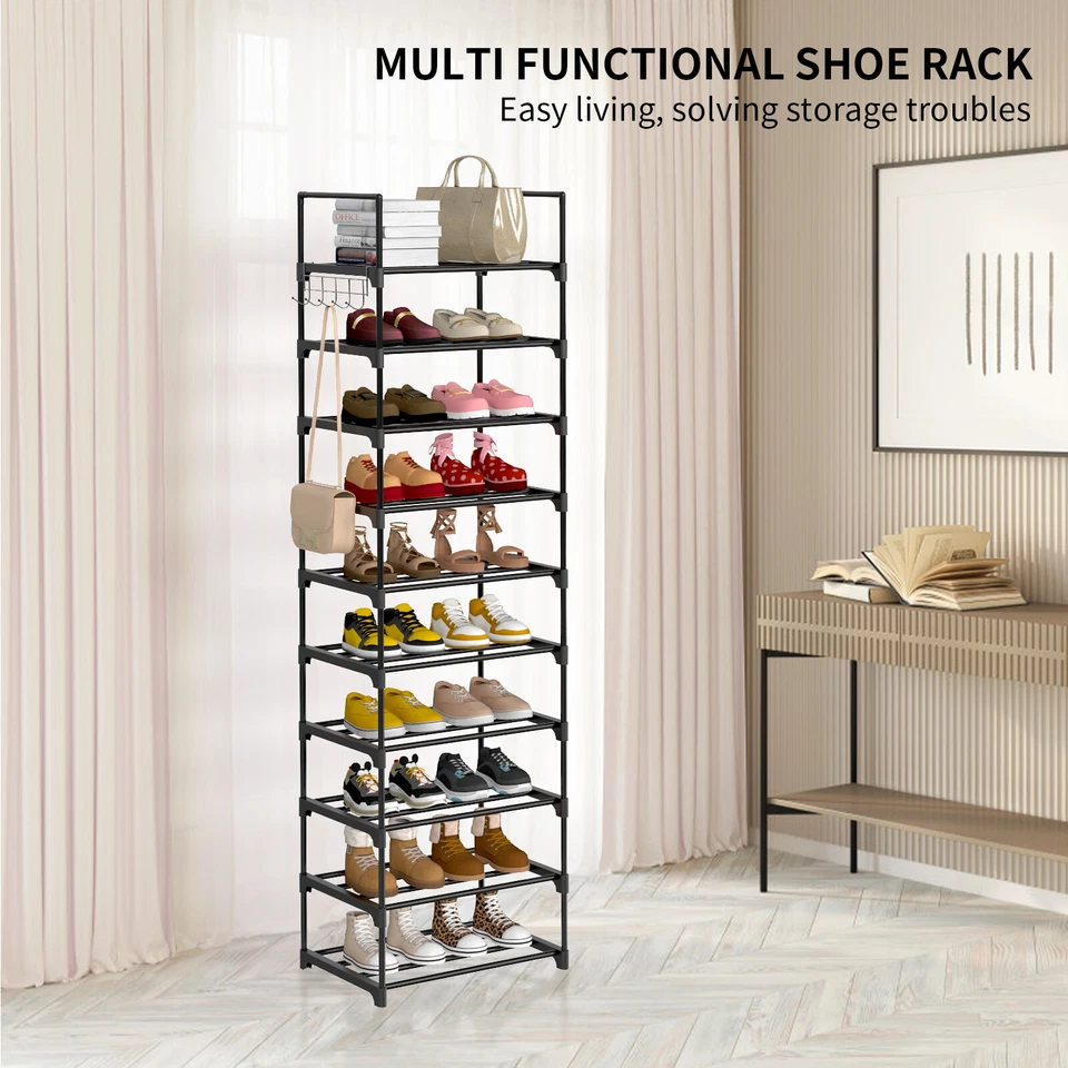 10Tier Narrow Shoe Rack Shoe Shelf Vertical Tall Slim Footwear Storage Organizer - Image 3 of 4