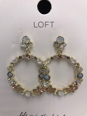 $34.50 Loft  large multi color crystal hoop   drop earrings S21