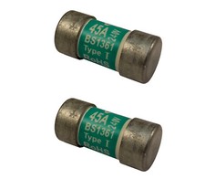 45A Consumer Unit Fuses (2 Pack) BS1361 45 Amp Fuse-box Cartridge Fuses